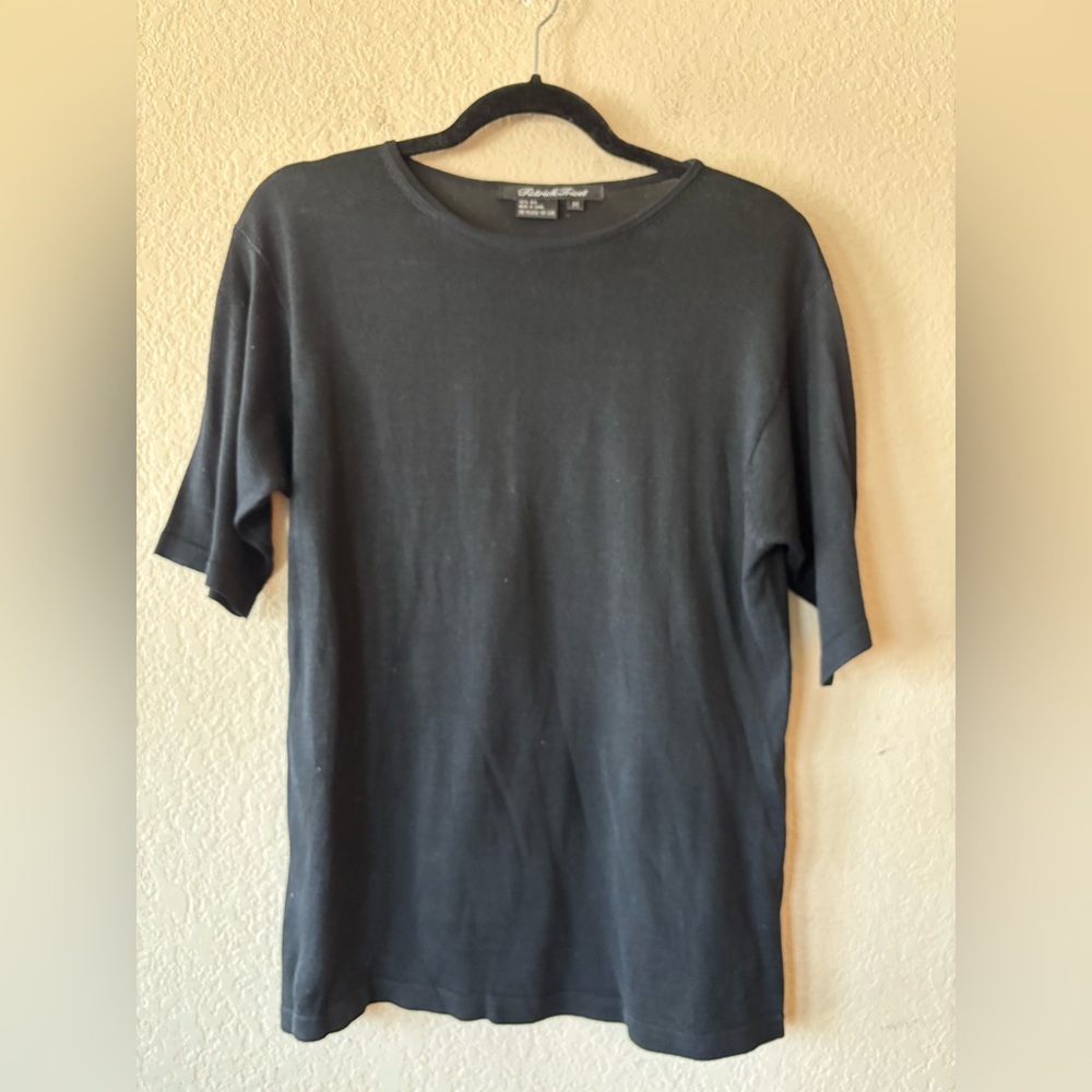 Patrick Tricot Black 100% Silk Short Sleeve Shirt Top‎ Blouse M